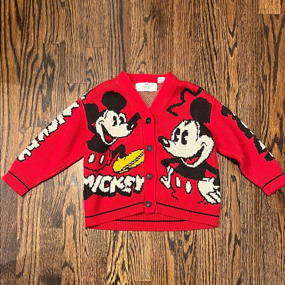 H&M Red Mickey Mouse Knit Cardigan